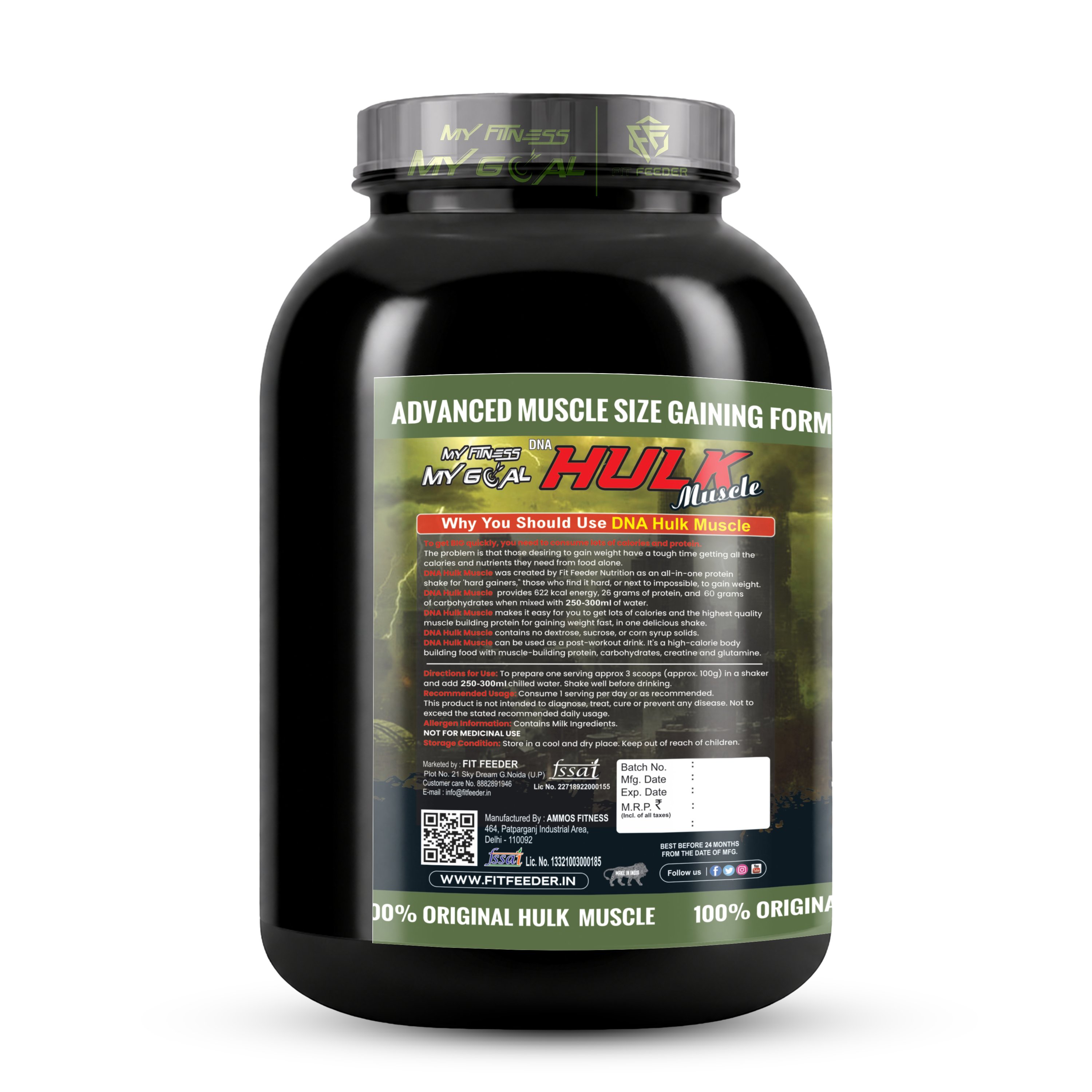 DNA Hulk Muscle Gainer 3kg | 26g Protein | 60g Carbs | Lean Muscle Weight Gainer - Image 3