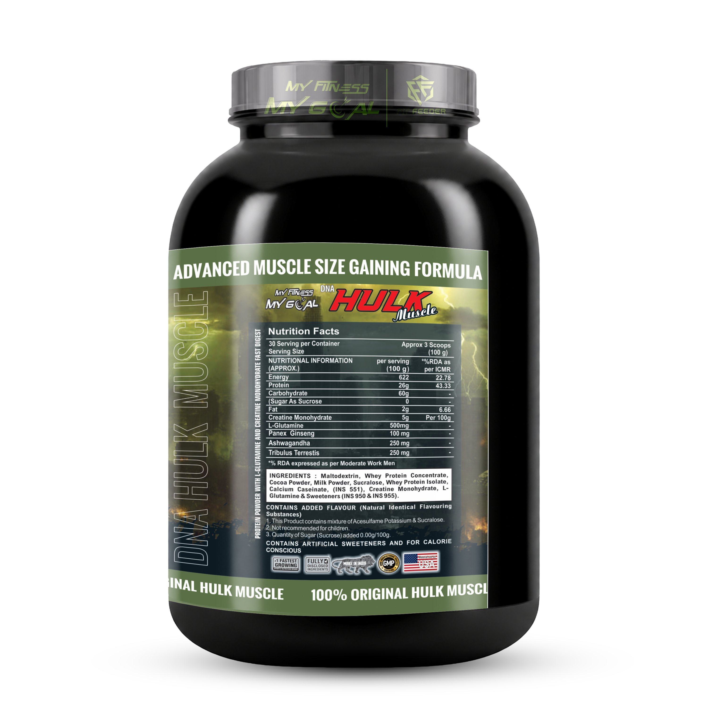 DNA Hulk Muscle Gainer 3kg | 26g Protein | 60g Carbs | Lean Muscle Weight Gainer - Image 2